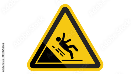 Warning Sign Depicting A Person Falling Off A Cliff With Yellow Triangle And Black Border On A Solid Black Background Illustrating A Safety Hazard