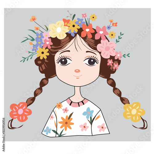 little girls with flower print illustrations