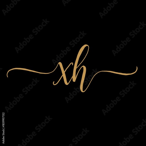 Elegant XH letter monogram logo. Modern, golden gradient icon on black background for branding and identity.
