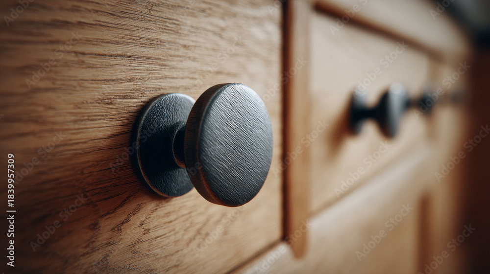 Obraz premium “Furniture assembly featuring sleek black round door handles, highlighting modern hardware and interior design elements.”