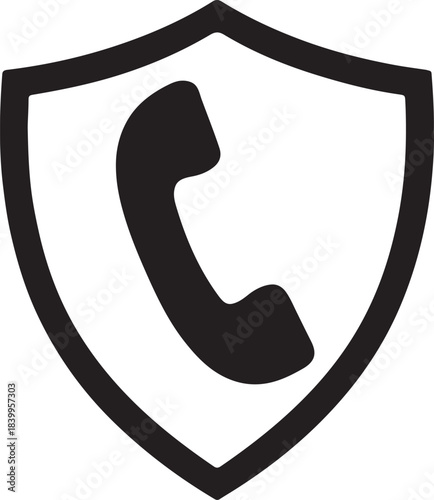 Helpdesk phone handset forming a shield emblem at center, shaped as a minimal outline icon