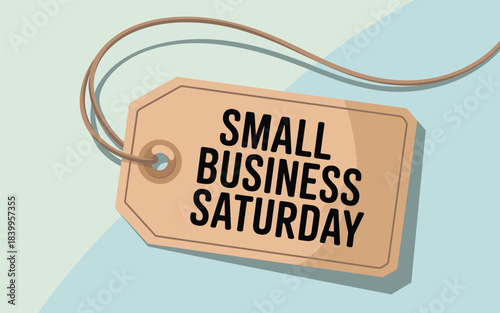 Small business promotion illustration on a tag with a rope against a mixed color background