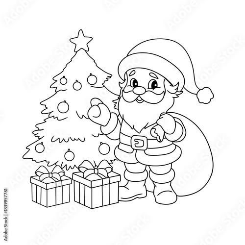 Children's coloring book with a Christmas theme, Santa Claus is bringing gifts