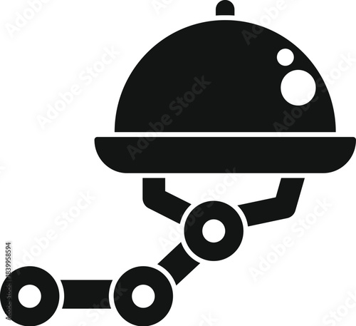 Food delivery robot holding a covered dish serving tray, representing automation in the restaurant industry