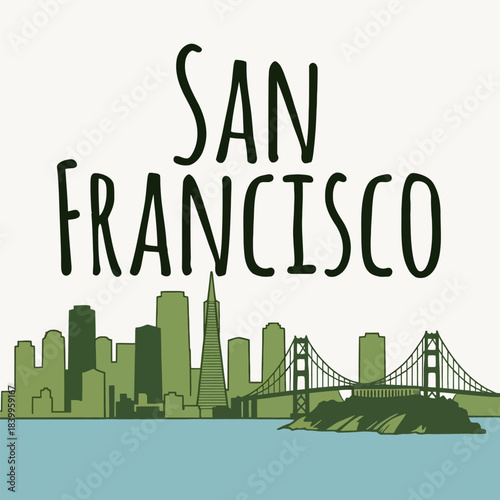 San Francisco city skyline hand-drawn vector illustration