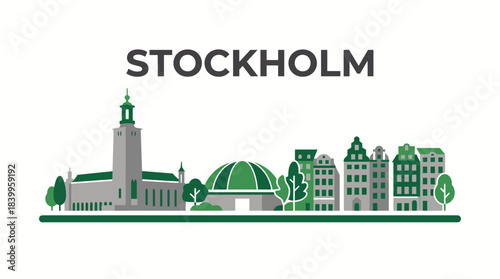 Stockholm City Hall famous buildings cityscape vector illustration