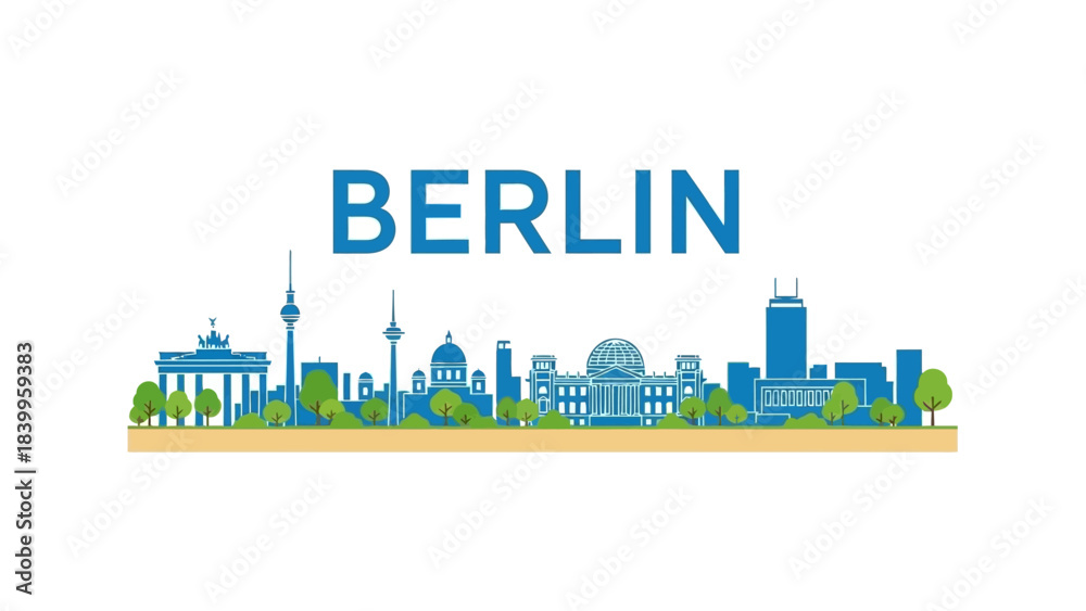 Obraz premium Berlin skyline city landscape flat vector illustration