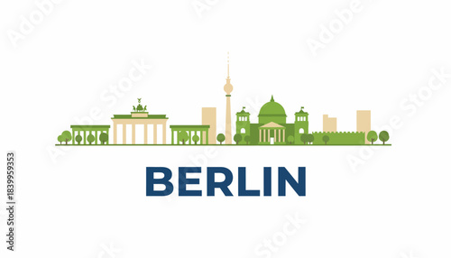 Berlin Germany city skyline flat design vector illustration