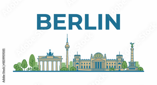 Berlin famous landmarks cityscape flat vector illustration