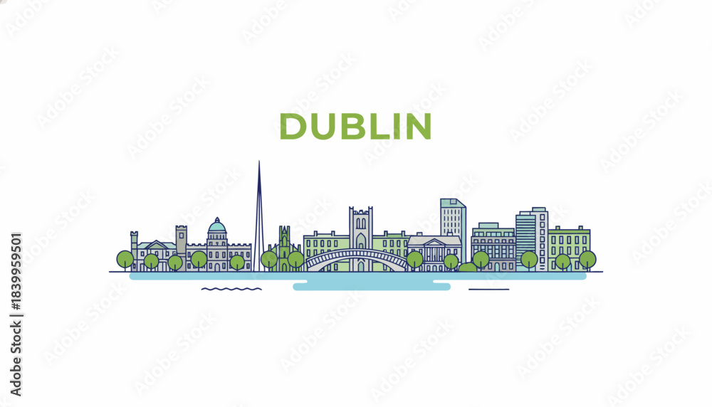 Fototapeta premium Dublin city skyline landmark illustration vector