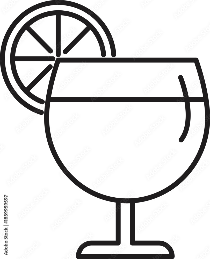 Fototapeta premium Simple line drawing of a cocktail glass with a citrus garnish, ideal for summer menus and promotions