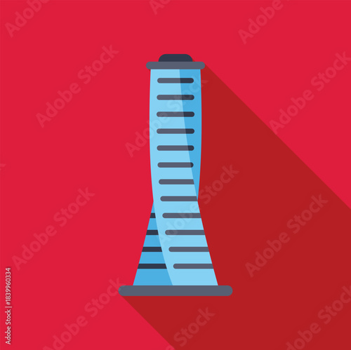Modern skyscraper turning torso with a twisting design, set against a vibrant red backdrop