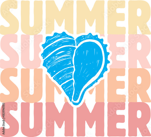 Heart Shape Seashell Svg, Italian Coastal Summer Prints, Silhouette Cricut Sublimation, Hand Drawn Doodle, Retro Ocean Beach Sea Vibes