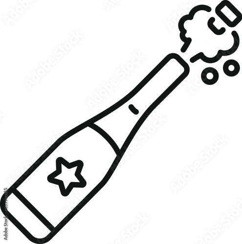Champagne bottle popping, cork flying and bubbles for a celebration icon