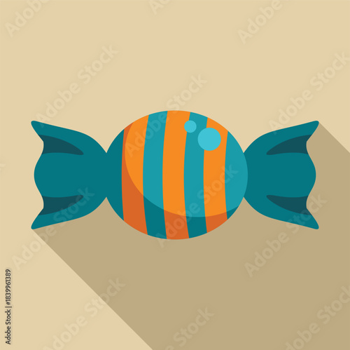 Wrapped candy bonbon featuring a vibrant striped pattern and cast long shadow