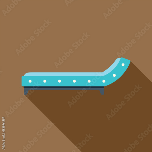 Blue chaise longue flat design icon on a brown background providing therapy concept