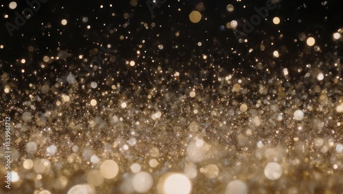 Golden Bokeh Lights on Dark Background - A Festive and Elegant Display.