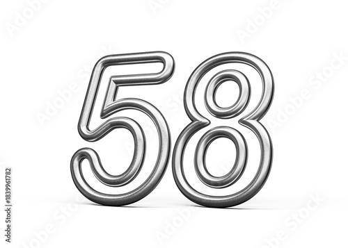 Number Fifty eight 58 Made Of Silver Metallic White Background 3D Illustration