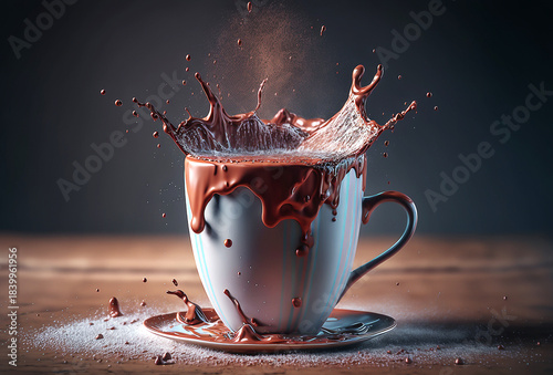 Cup of hot chocolate on the table. Generative AI