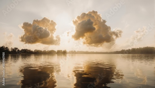 Golden Clouds Reflecting on Calm Waters at Sunset.