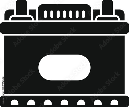 Car battery icon representing automotive electric energy for starting engines