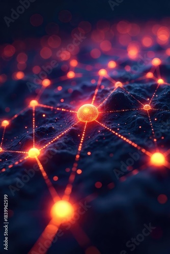A network of interconnected nodes glowing brightly, symbolizing digital connectivity and seamless interaction in a futuristic technological landscape , circuit, wireframe, interaction