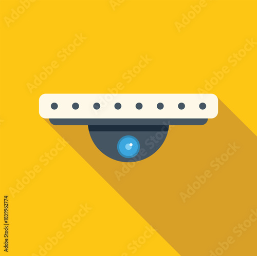 Security camera ensuring protection and safety with an overhead view on a yellow background
