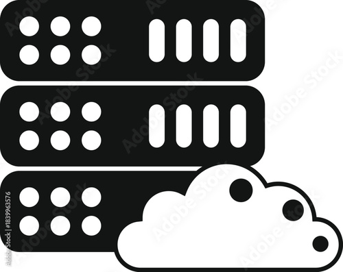 Server racks with a cloud representing data storage and networking concepts