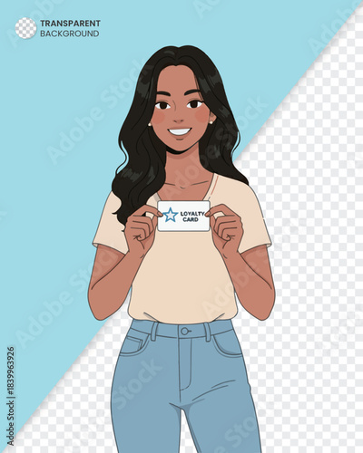 Happy Woman Showing Loyalty Card with Stars