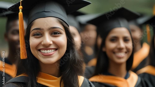 Young Woman Smiling Graduation Cap and Gown Outdoors Natural Light