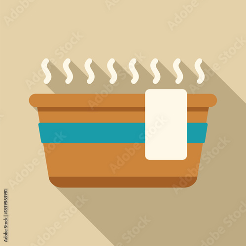Wooden bucket releasing steam with a towel, symbolizing sauna and relaxation
