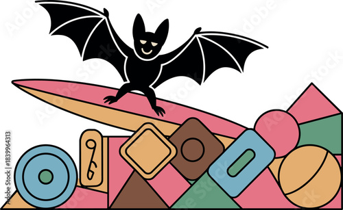 Abstract Geometric Bat Surfing on Board Halloween Concept Vector