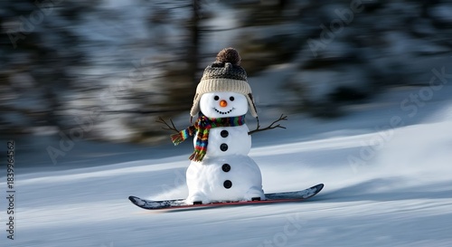 Inverno e neve: pazzo pupazzo di neve che fa snowboard