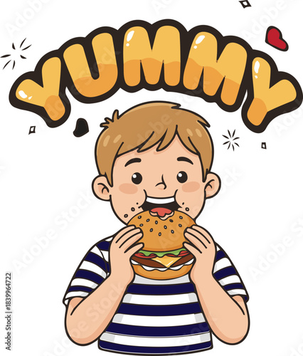 A boy eating a burger
