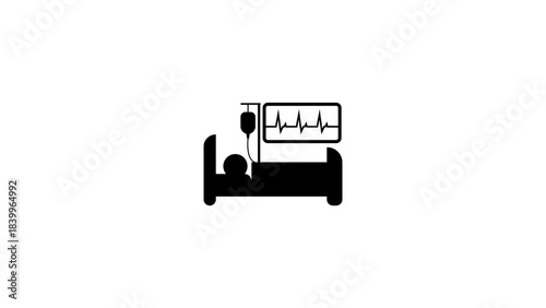 Medical illustration of nurse applying IV saline to patient, monitoring heart rate on monitor, healthcare treatment concept, patient care vector, hospital procedure design