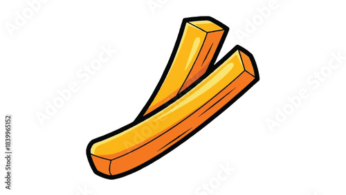Two golden french fries cartoon illustration on white background.