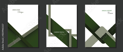 Green cover design with geometric shape. Set of modern cover with green shape and white background. Suit for banner, poster, invitation, award and others