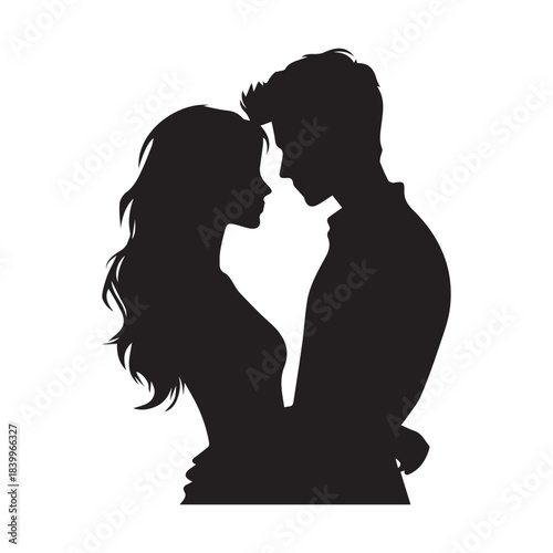 Romantic couple silhouette embracing in love scene