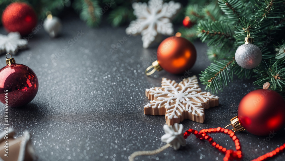 Fototapeta premium Christmas tree decoration and glitter lights