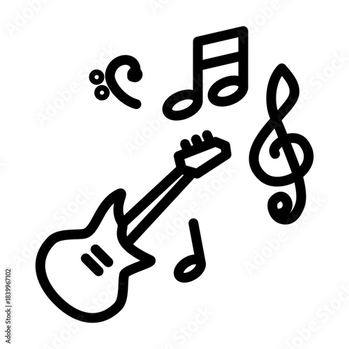 Bass Guitar Vector Line Icon Design