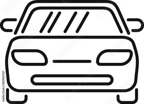 Car line art icon showing vehicle front view on white background