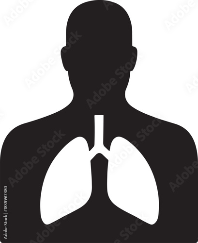 Human torso with highlighted lungs, crafted as a rare minimal outline icon for health care.