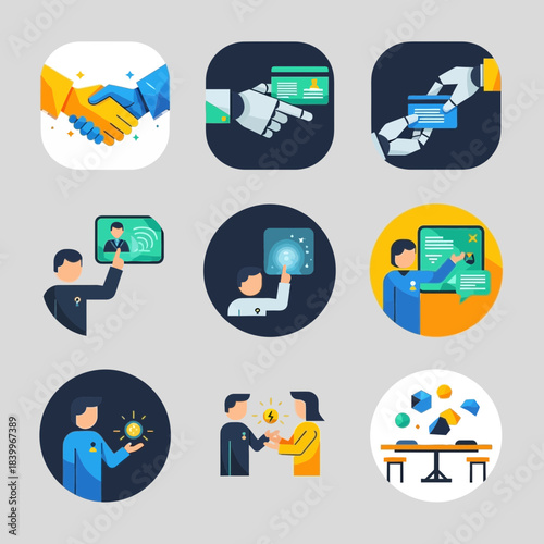 Modern business solutions showcase: AI, collaboration, and innovative technology for future success, originally a scalable vector graphic to ensure quality