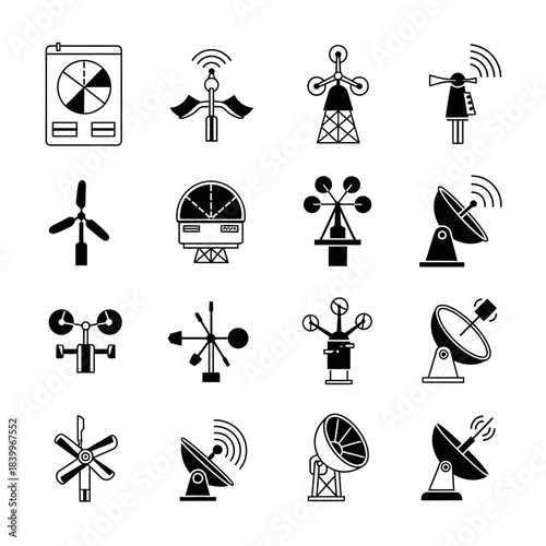 Explore weather science with this collection of meteorological equipment icons, perfect for education and research, originally designed as scalable vector graphics