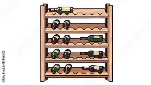 Wooden Wine Rack Filled With Assorted Bottles Of Red And Green Wine In A Simple Clean Display Against A Black Background