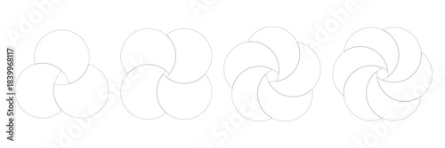 Infographic venn set combining three four five and six round diagrams with clean line intersections for process charts relationship visuals and inclusion concepts.
