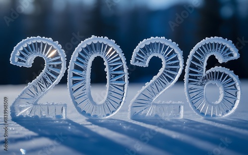 Charming Ice 2026 Sculpture In Winter Wonderland With Soft Snow And Blue Lighting