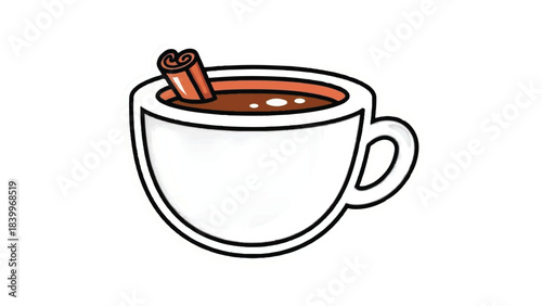 Illustration of a Cup of Hot Chocolate with Cinnamon Stick.