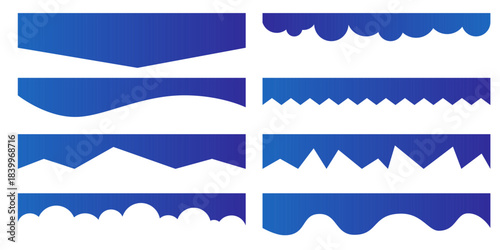 Abstract curve and wave divider elements for website pages, creating a modern header and footer layout with smooth vector lines for business or app interface design.