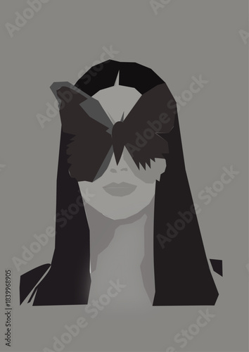 Butterfly Face Portrait Minimalist Vector Illustration